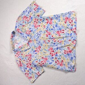 Vintage D’Allaird’s Floral Blouse, Lightweight Ribbed Plissé, Pink & Blue
